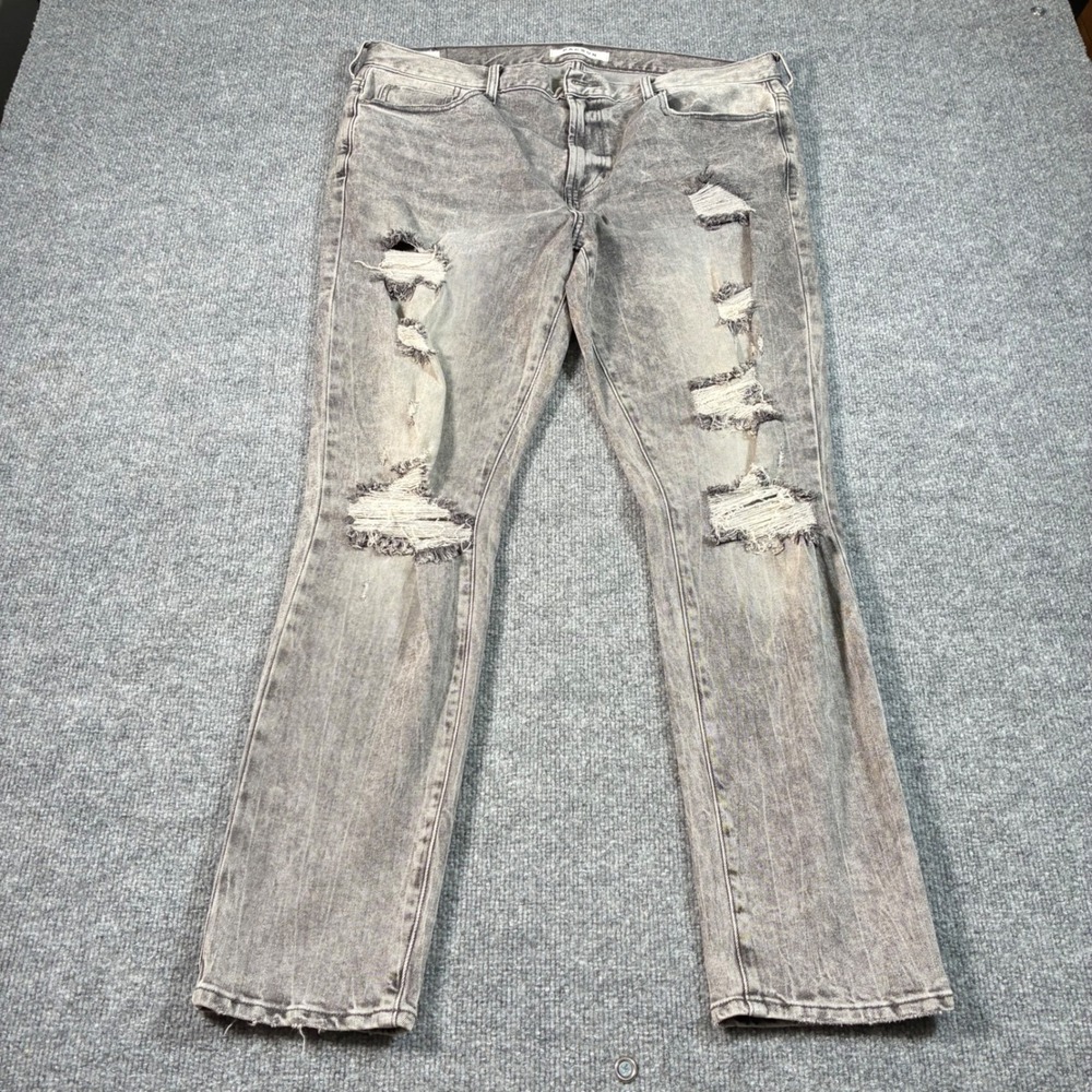 PacSun Skinny Jeans Mens 36x30 Gray Distressed Ripped Acid Wash Stretch Denim